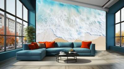 Soothing close up view of gentle ocean waves gently washing up on sandy beach shorelines Wall mural