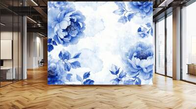 The blue floral pattern on a white background evokes elegance in fine porcelain art, adding a calming, stylish touch to your interior design and enhancing your homes visual appeal Wall mural