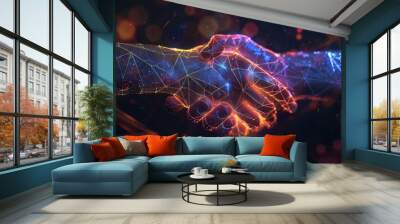 The digital handshake symbolizes future collaboration and technological partnership in a modern and innovative way Wall mural