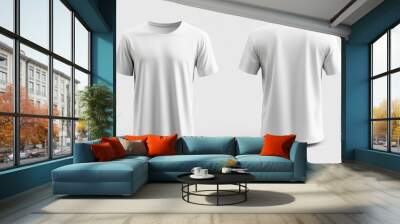 This white oversized tshirt mockup showcases detailed front and back views, perfect for displaying fashion designs, unique merchandise, and innovative branding concepts in various settings Wall mural