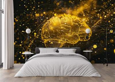  yellow brain image shining wallpaper with network illustration  Wall mural