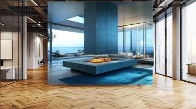 blue and grey modern fireplaces design living room with luxury furniture set  Wall mural