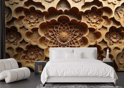 elegant cinnamon islamic ornament with curved pattern isolated on brown cream background Wall mural