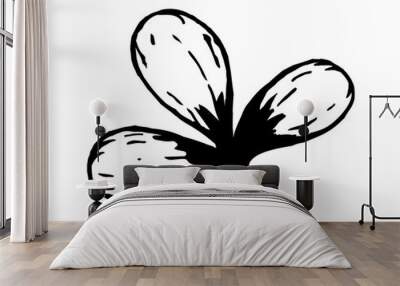 Shamrock doodle drawing. Hand drawn illustration isolated on a white background Wall mural