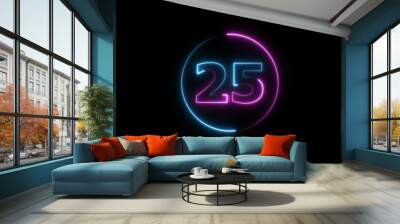 Glowing neon countdown 25 number illustration background 4K resolution. Wall mural