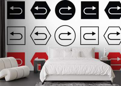 set of circle rectangle polygon u turn arrow vector illustration. Wall mural