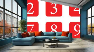 simple numbers icon on red rounded rectangle. red button number vector illustration. Wall mural