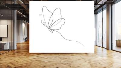  Single one line drawing of butterfly. Simple flying butterfly one line art style vector illustration. Pro vector. Wall mural