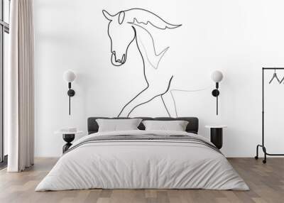 Continuous one line drawing of horse head. Poster drawing. Isolated on white background vector illustration. Pro vector. Wall mural