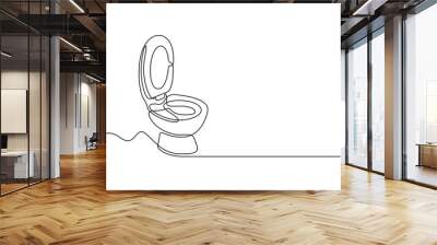 Continuous one line drawing of hygienic flush toilet. Single line art flush toilet outline vector illustration Wall mural