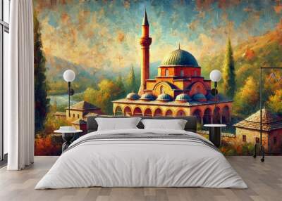  hand-painted depiction of a Bosnian mosque Wall mural