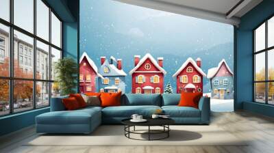 abstract christmas houses in winter with copy space digital art Wall mural