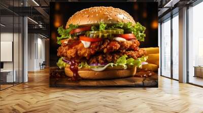 Chicken burger lettuce tomato cheese crispy , burger background, Generative Ai  Wall mural