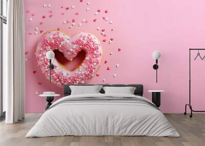 Donut with sprinkles shape of heart ,Valentines Day ,copyspace text, background with print space text, Generative Ai  Wall mural