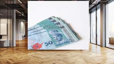 Malaysia Currency (MYR): RM50 isolated with white background Wall mural