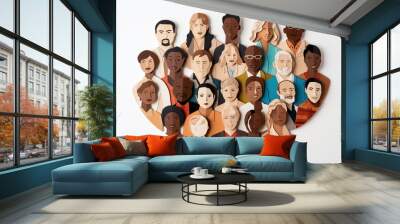 Paper cut of of a group of diverse people , no racisme concept illustration  Wall mural