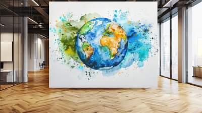 Poster Earth Day Globe. watercolor on white paper, Generative Ai  Wall mural