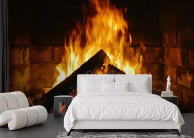 Cozy fireplace with crackling flames Wall mural