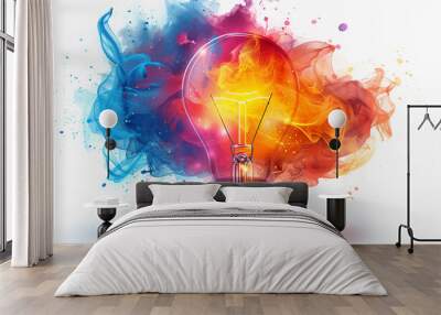 Abstract colorful light bulbs made of paint on a white background, creativity and inspiration concept, idea design Wall mural