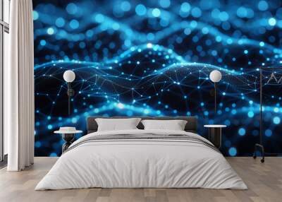 Abstract digital background with blue glowing connections and data technology, network concept for web design or tech marketing presentation. Wall mural