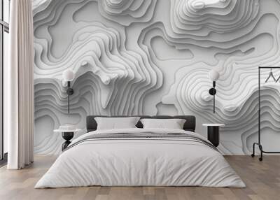 White monochrome topography map. Flat design texture. Wallpaper style. Wall mural