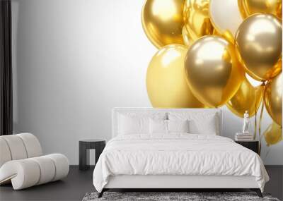 golden christmas balls isolated on white transparent background png,  birthday balloons PNG , ai generative image  Wall mural