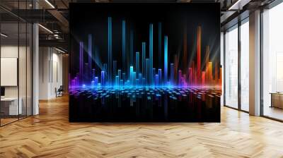 Abstract colorful rhythmic rainbow sound wave equalizer on black background Wall mural