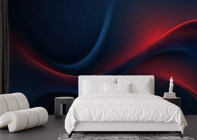 Abstract dark navy blue background wallpaper with red and blue wave pattern Wall mural