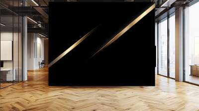 Black background wallpaper complemented by dramatic diagonal golden lines, abstract design template perfect for visual media and digital displays Wall mural