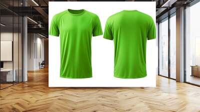 Electric green t-shirt front and back view clothes mockup design for print on isolated white transparent background	 Wall mural