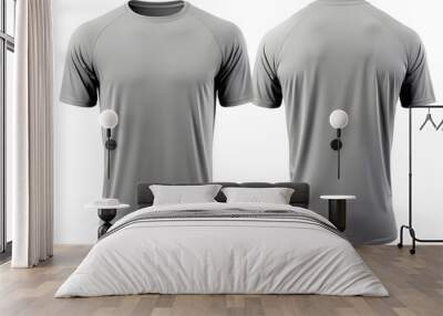 Heather gray t-shirt front and back view clothes mockup on isolated white background Wall mural