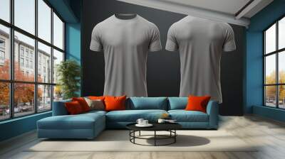 Heather gray t-shirt front and back view clothes on isolated dark background Wall mural