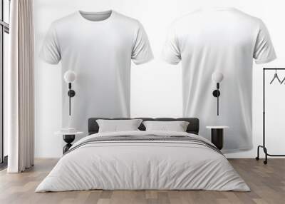 White t-shirt front and back view clothes mockup design for print on isolated white transparent background	 Wall mural