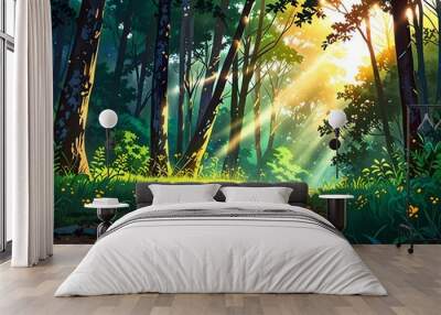 sun rays in the forest Wall mural