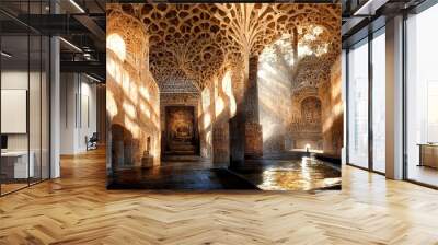 AI generated image of a large Hindu temple built in the style of Alhambra in Granada, Spain Wall mural