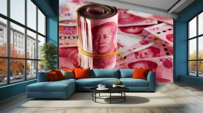 A pile of RMB banknotes Chinese yuan money Wall mural