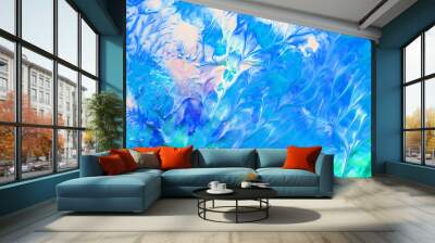 Abstract fluid blue green pattern background. Cosmic sea waves, stains of paint, creative liquid art. Colors of the planet earth Wall mural