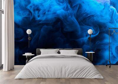 Blue color abstract smoke background. Mix alcohol ink, creative liquid art mock-up with copy space. Acrylic paint waves underwater Wall mural