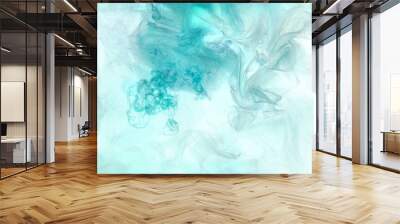 Emerald green ink abstract background. Acrylic paint backdrop for perfume, hookah, cosmetics. Mysterious smoke clouds, colorful fog Wall mural