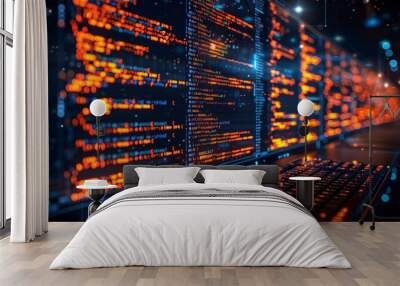 Futuristic Coding Environment with Digital Display Wall mural