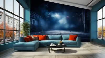 Mysterious foggy alley at night with dramatic lighting and urban grunge atmosphere. Wall mural