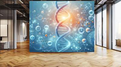 A science banner, wallpaper, or template featuring DNA molecules. Vector-based artwork. Wall mural