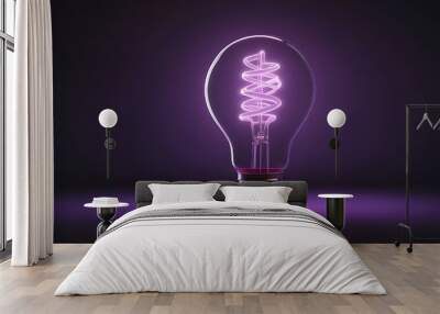 An abstract concept with a purple backdrop and a flickering neon lightbulb Wall mural