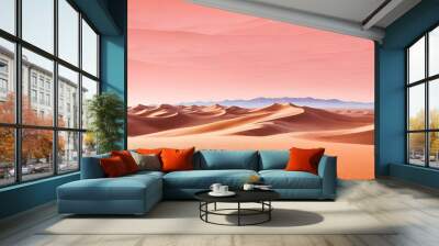 As the focal point, desert cover design fort features modern art in orange tones with graphics.Maraya in AlUla, Saudi Arabia. Mirrored building in the middle of desert.sun set view
 Wall mural