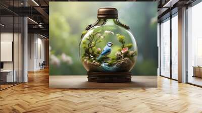 cute bird in bottle lanscape Wall mural