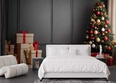 living room with christmas tree text space Wall mural