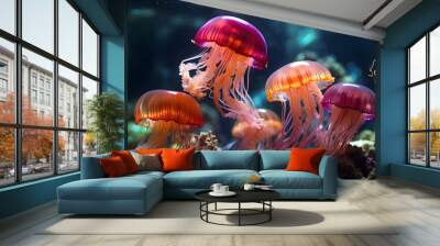 Seawater aquarium light wild life nature jellyfish color
 Wall mural