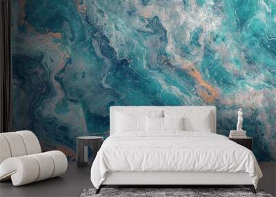 Colorful Blue turquoise sea marble texture background Wall mural