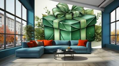  elegant green gift box illustration Wall mural