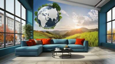 A healthy globe manipulation background with vegetables representing global agriculture and nutrition Wall mural